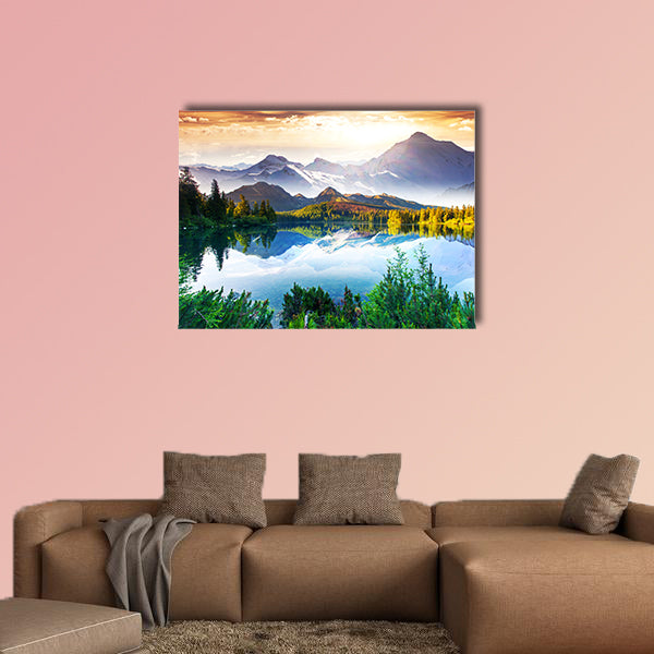 Fantastic sunny day is in Mountain Lake, multi panel canvas wall art