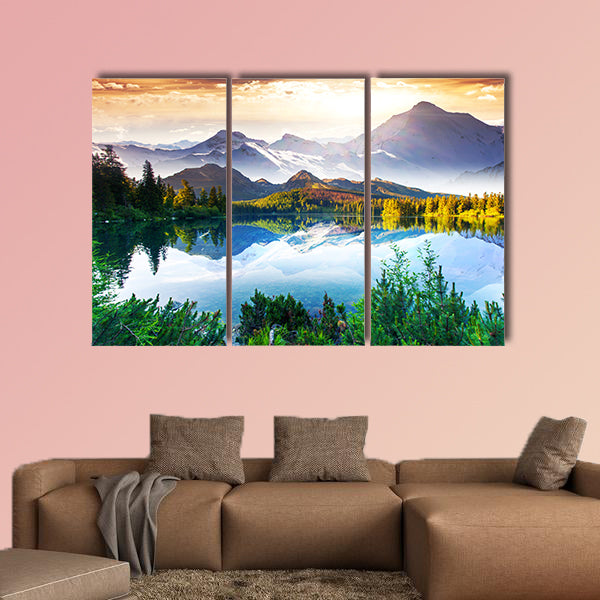 Fantastic sunny day is in Mountain Lake, multi panel canvas wall art