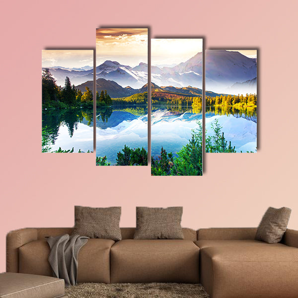 Fantastic sunny day is in Mountain Lake, multi panel canvas wall art