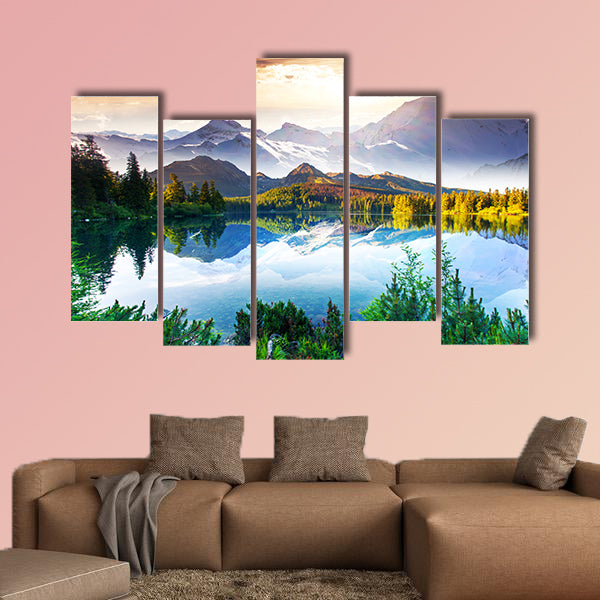 Fantastic sunny day is in Mountain Lake, multi panel canvas wall art