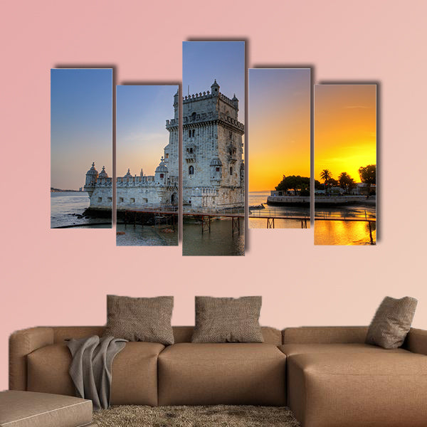 Beautiful famous Belem tower in Lisbon, Portugal multi panel canvas wall art