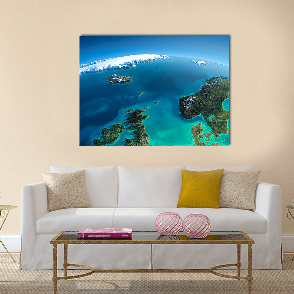 Highly detailed planet Earth in the morning Multi Panel Canvas Wall Art