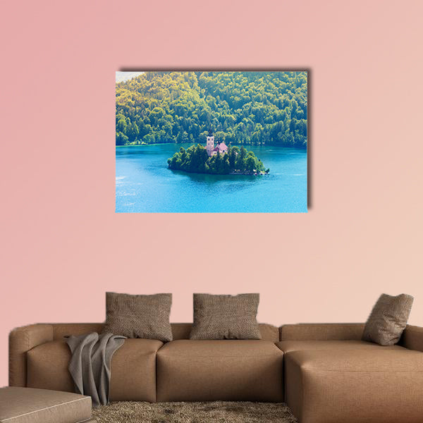 Church on the small island in the middle of the Bled Lake, multi panel canvas wall art