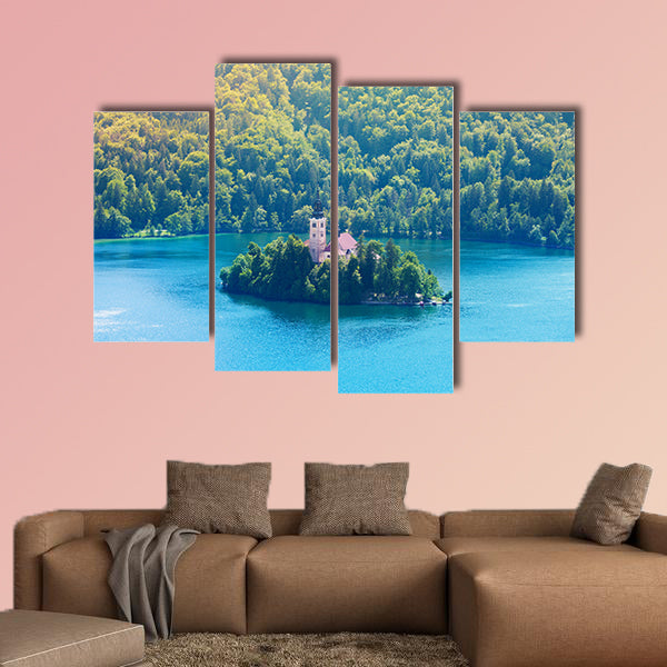 Church on the small island in the middle of the Bled Lake, multi panel canvas wall art