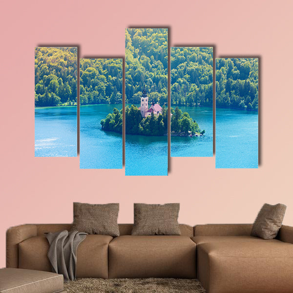 Church on the small island in the middle of the Bled Lake, multi panel canvas wall art