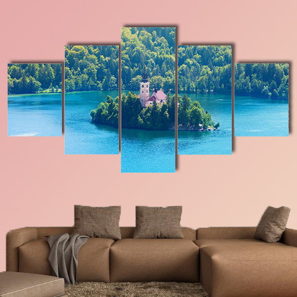 Church on the small island in the middle of the Bled Lake, multi panel canvas wall art