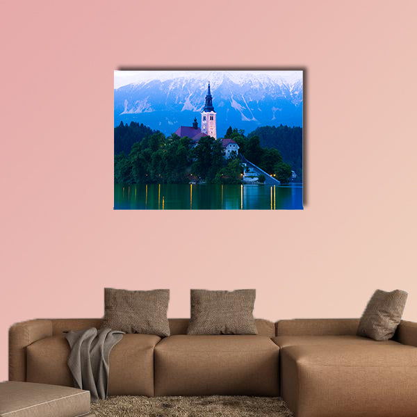 A close shoot of the church on the small island in the middle of the multi panel canvas wall art