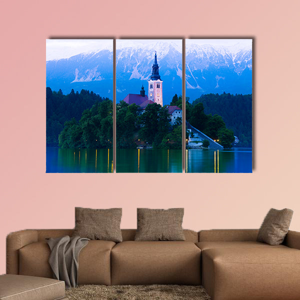 A close shoot of the church on the small island in the middle of the multi panel canvas wall art