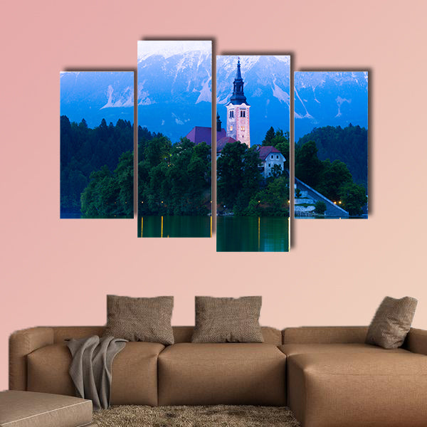 A close shoot of the church on the small island in the middle of the multi panel canvas wall art
