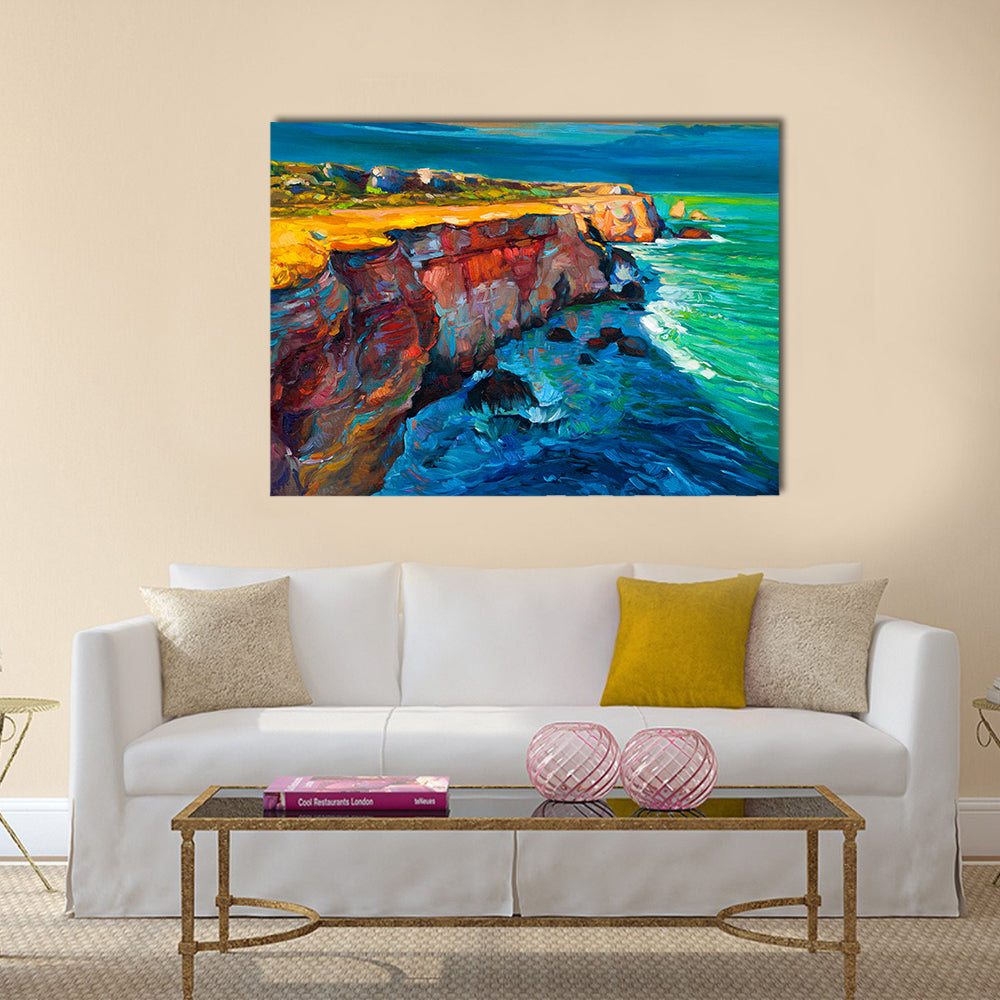 Original abstract oil painting of cliffs and ocean Multi Panel Canvas Wall Art