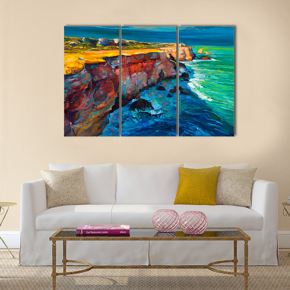 Original abstract oil painting of cliffs and ocean Multi Panel Canvas Wall Art