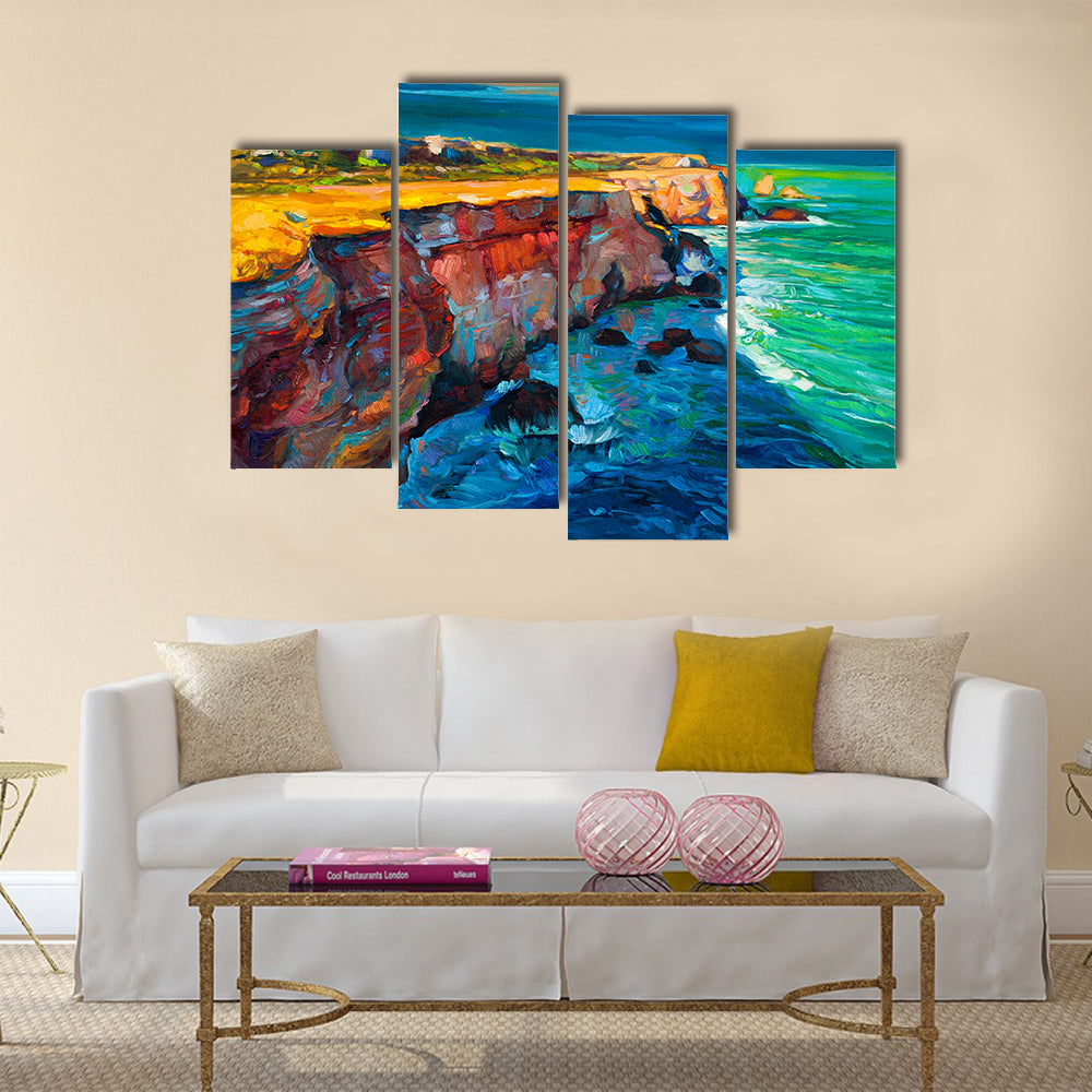 Original abstract oil painting of cliffs and ocean Multi Panel Canvas Wall Art