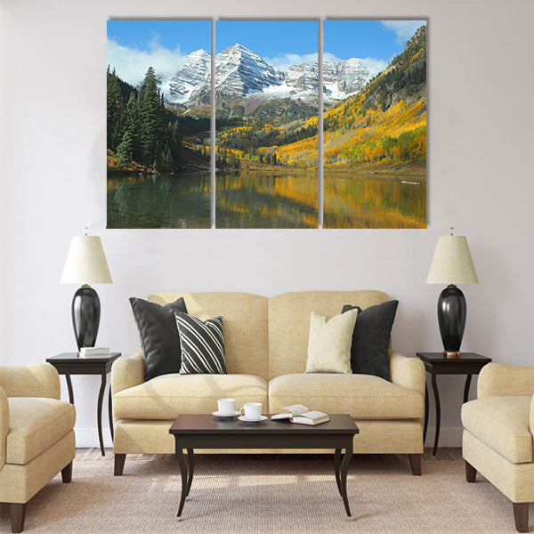 Maroon Bells, Maroon Lake, autumn Multi panel canvas wall art