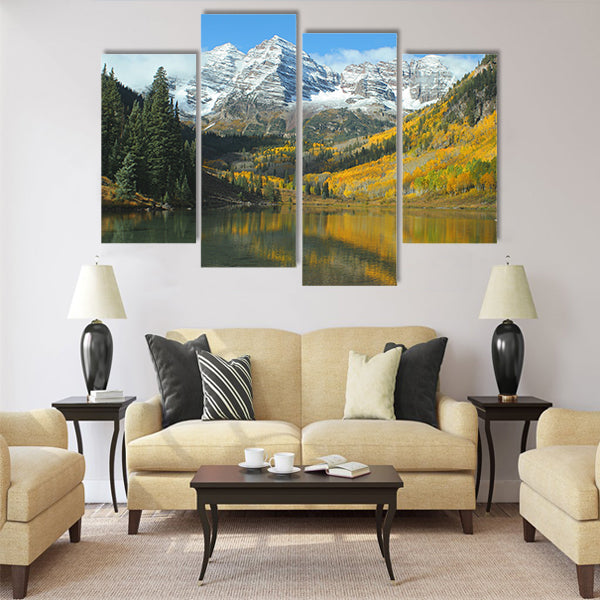 Maroon Bells, Maroon Lake, autumn Multi panel canvas wall art