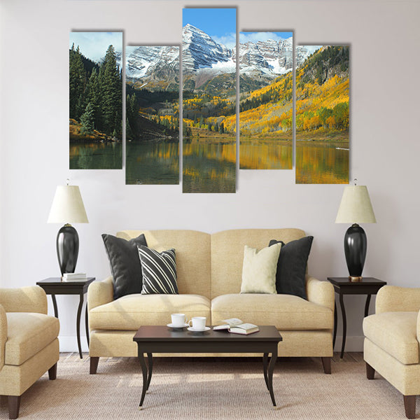 Maroon Bells, Maroon Lake, autumn Multi panel canvas wall art