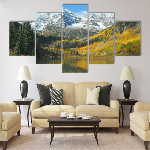 Maroon Bells, Maroon Lake, autumn Multi panel canvas wall art