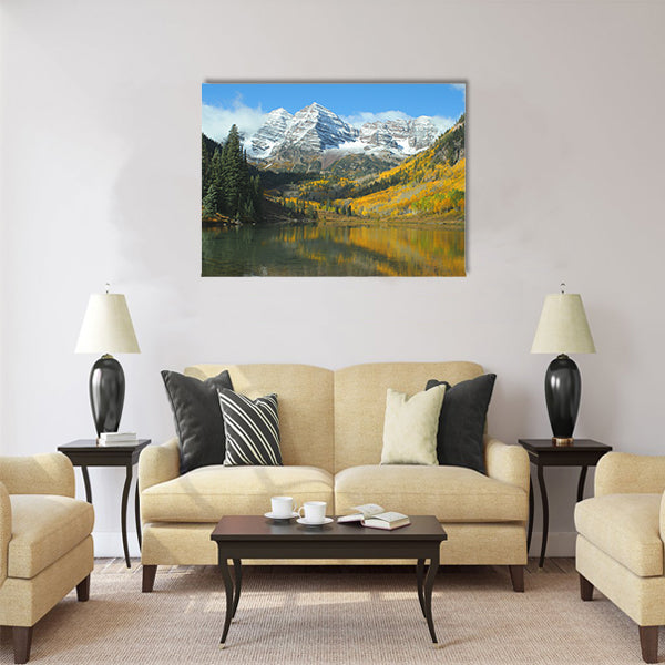 Maroon Bells, Maroon Lake, autumn Multi panel canvas wall art