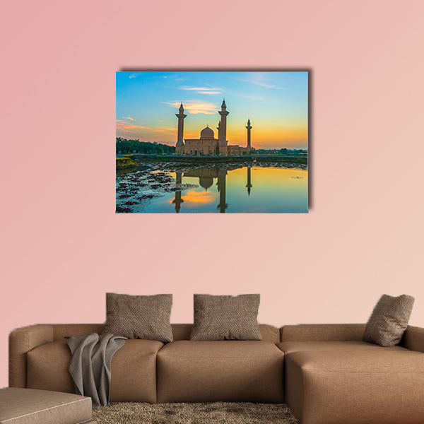 Mosque and sunrise reflection on Lake Multi panel canvas wall art