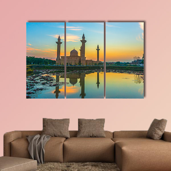 Mosque and sunrise reflection on Lake Multi panel canvas wall art