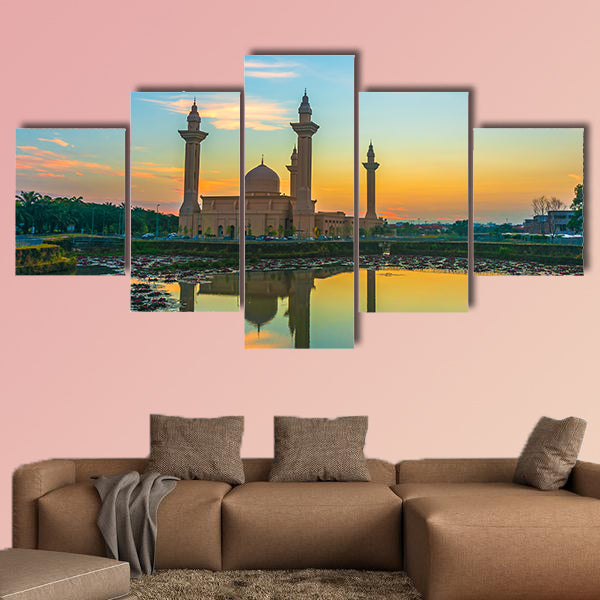 Mosque and sunrise reflection on Lake Multi panel canvas wall art