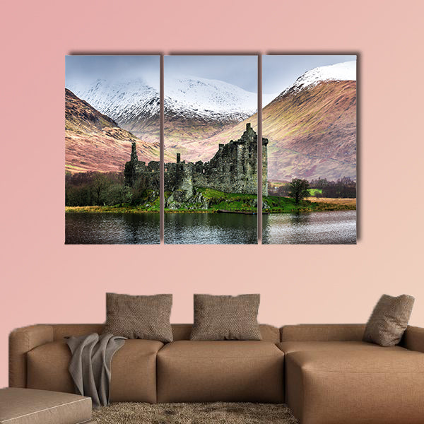 Kilchurn Castle in winter multi panel canvas wall art