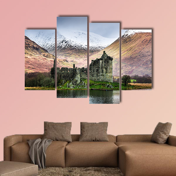 Kilchurn Castle in winter multi panel canvas wall art