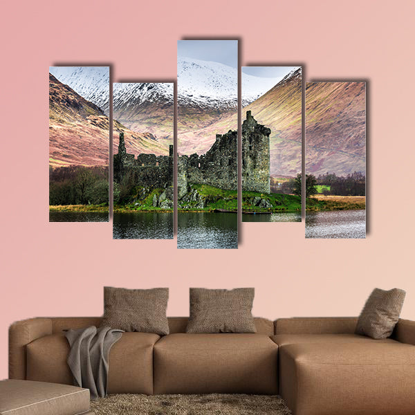 Kilchurn Castle in winter multi panel canvas wall art