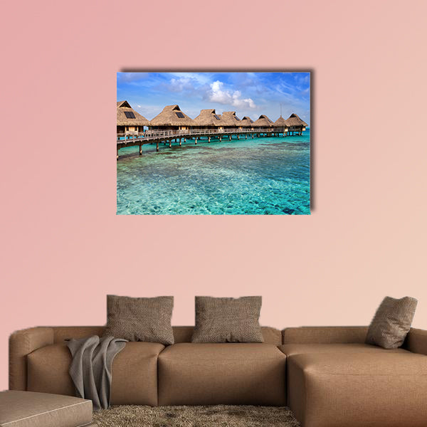 Typical Polynesian landscape, small houses on water multi panel canvas wall art