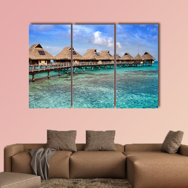 Typical Polynesian landscape, small houses on water multi panel canvas wall art