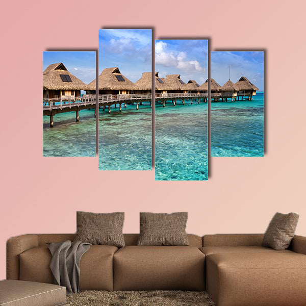Typical Polynesian landscape, small houses on water multi panel canvas wall art