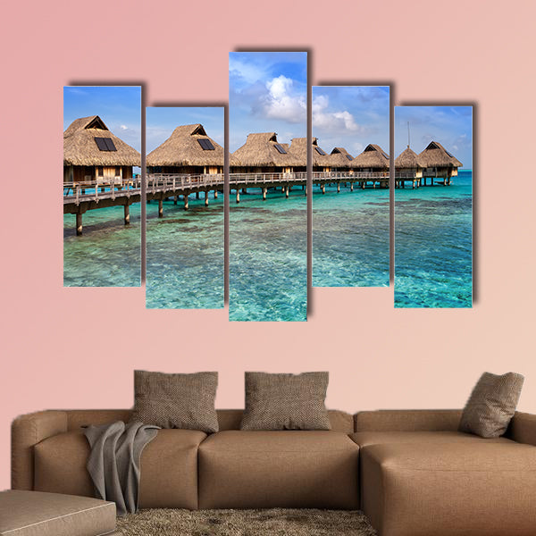 Typical Polynesian landscape, small houses on water multi panel canvas wall art