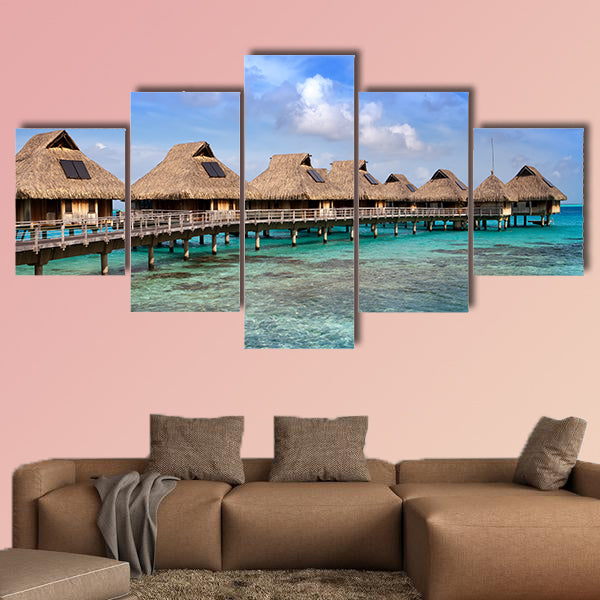 Typical Polynesian landscape, small houses on water multi panel canvas wall art