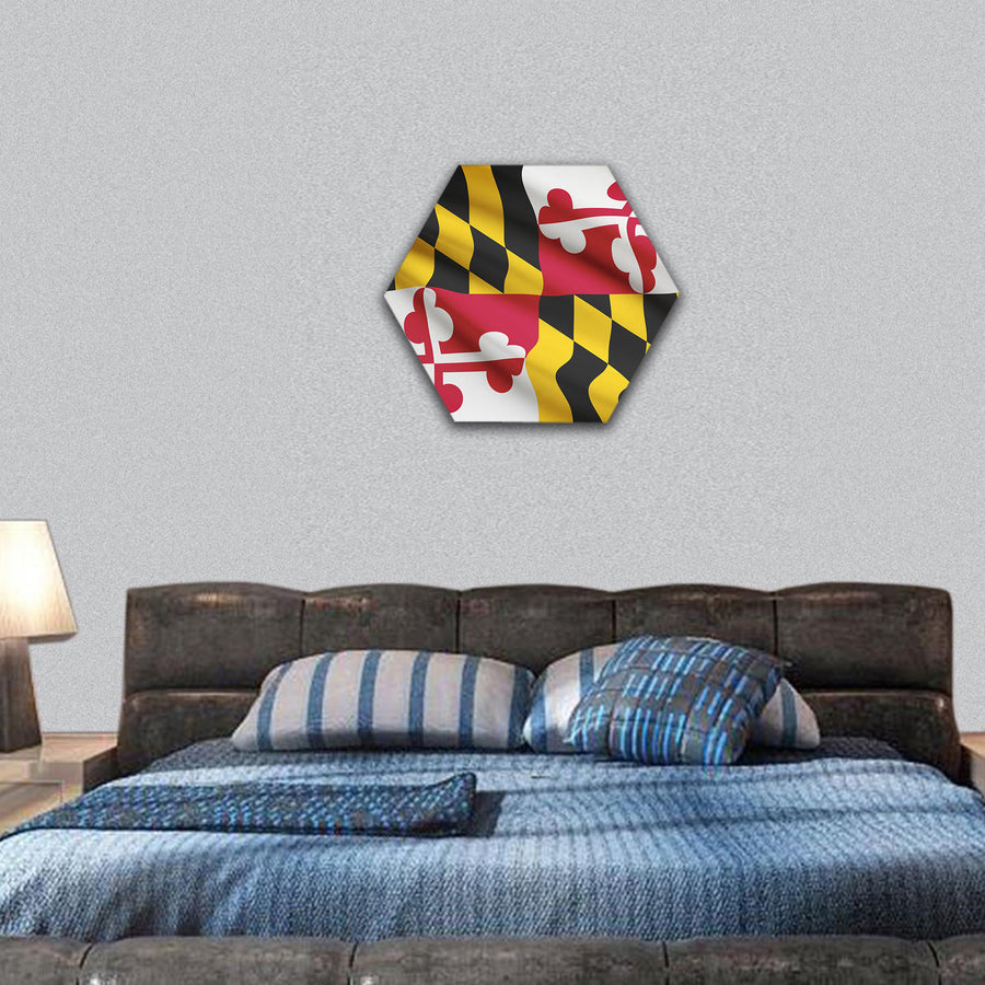 State of Maryland flag blowing in the wind hexagonal canvas wall art