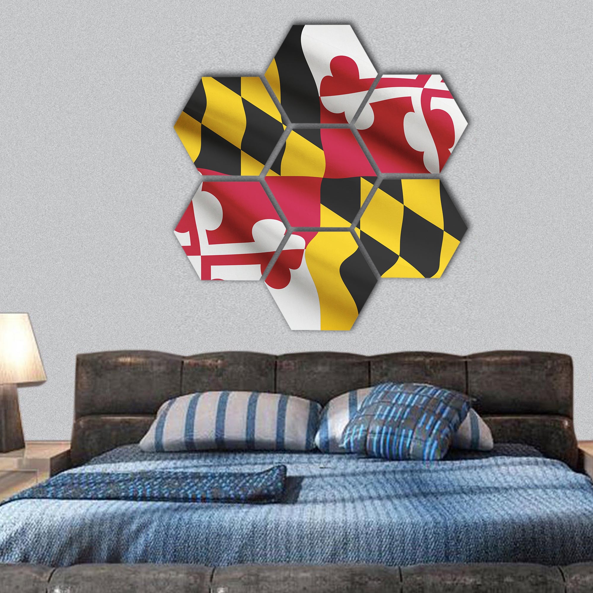 State of Maryland flag blowing in the wind hexagonal canvas wall art