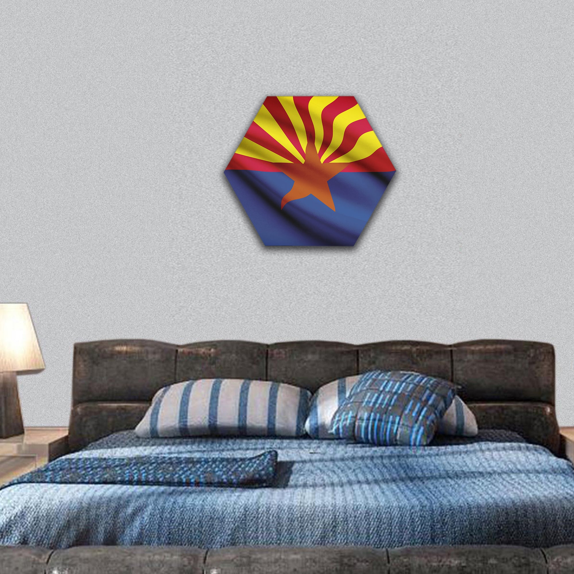 State of Arizona flag blowing in the wind hexagonal canvas wall art