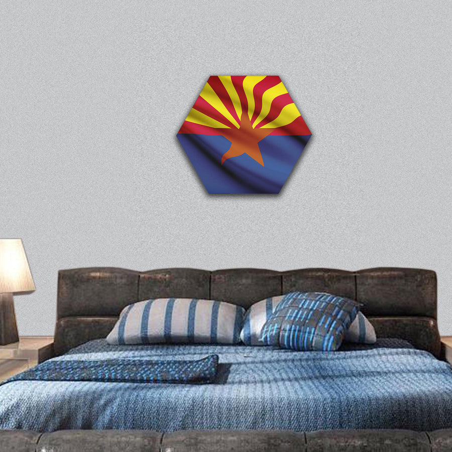 State of Arizona flag blowing in the wind hexagonal canvas wall art