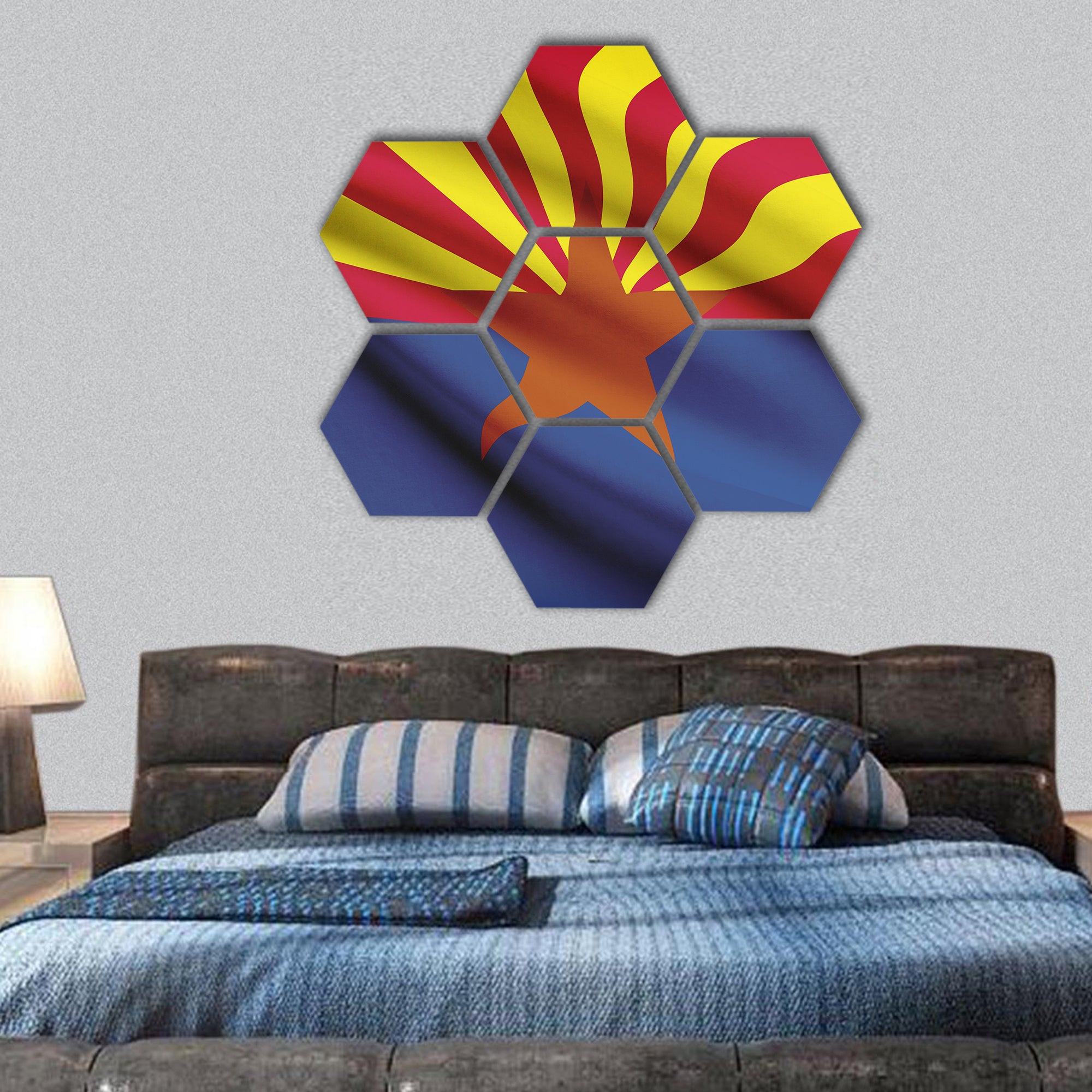State of Arizona flag blowing in the wind hexagonal canvas wall art