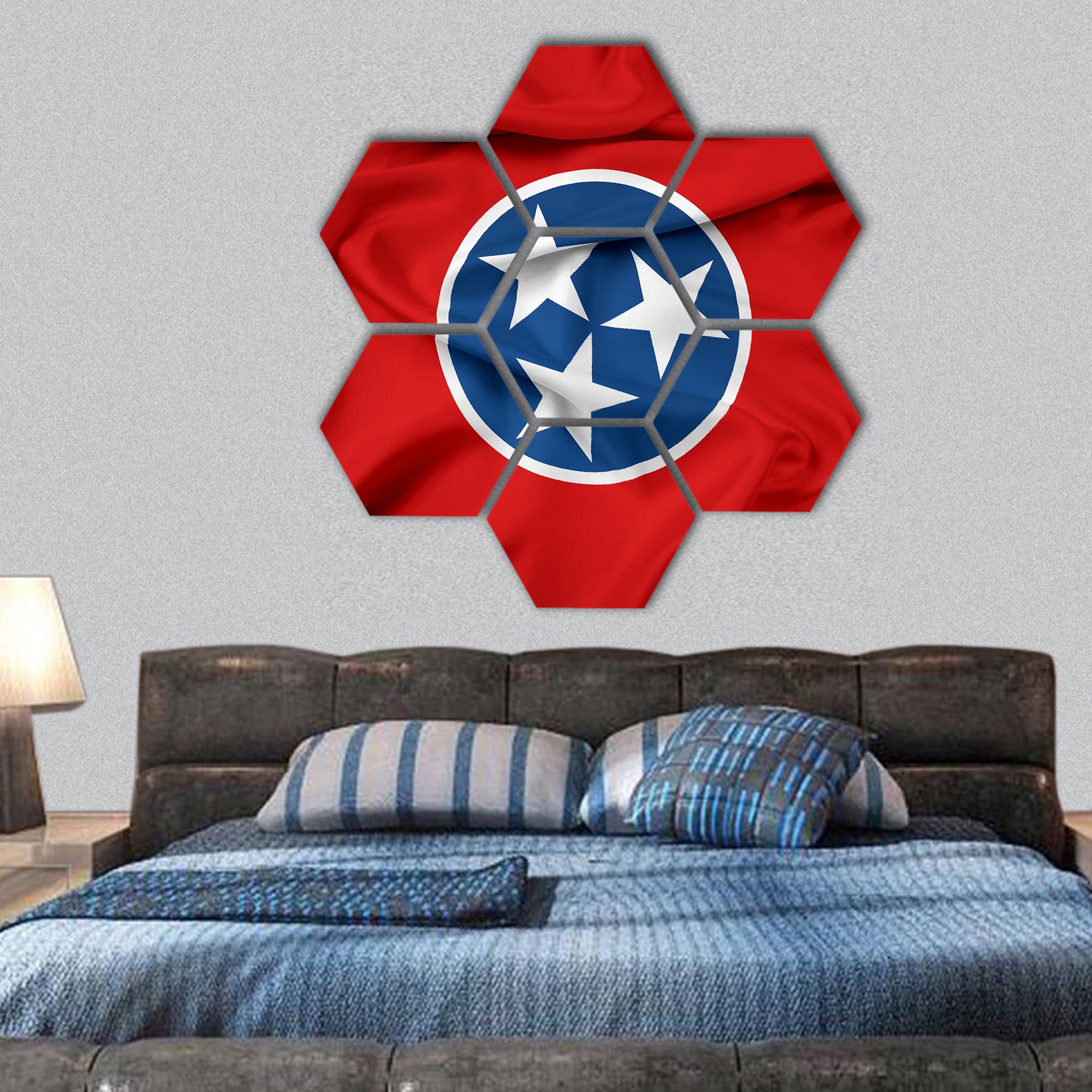 Waving Tennessee State Flag hexagonal canvas wall art