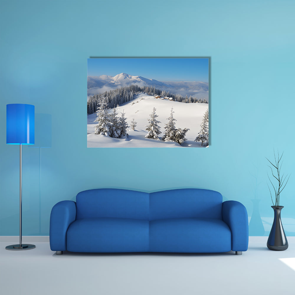 The Winter Landscape On A Sunny Afternoon With The Village In Ukraine Multi Panel Canvas Wall Art