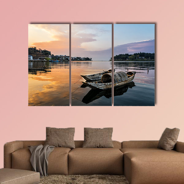 Erhai Lake under the sunset in shuanglang multi panel canvas wall art