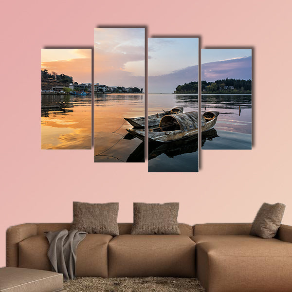 Erhai Lake under the sunset in shuanglang multi panel canvas wall art