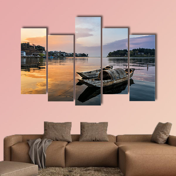 Erhai Lake under the sunset in shuanglang multi panel canvas wall art
