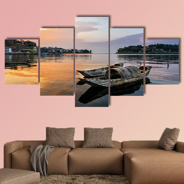 Erhai Lake under the sunset in shuanglang multi panel canvas wall art