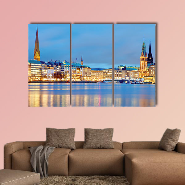 Hamburg, Germany Old town hall, city and river Alster wall art