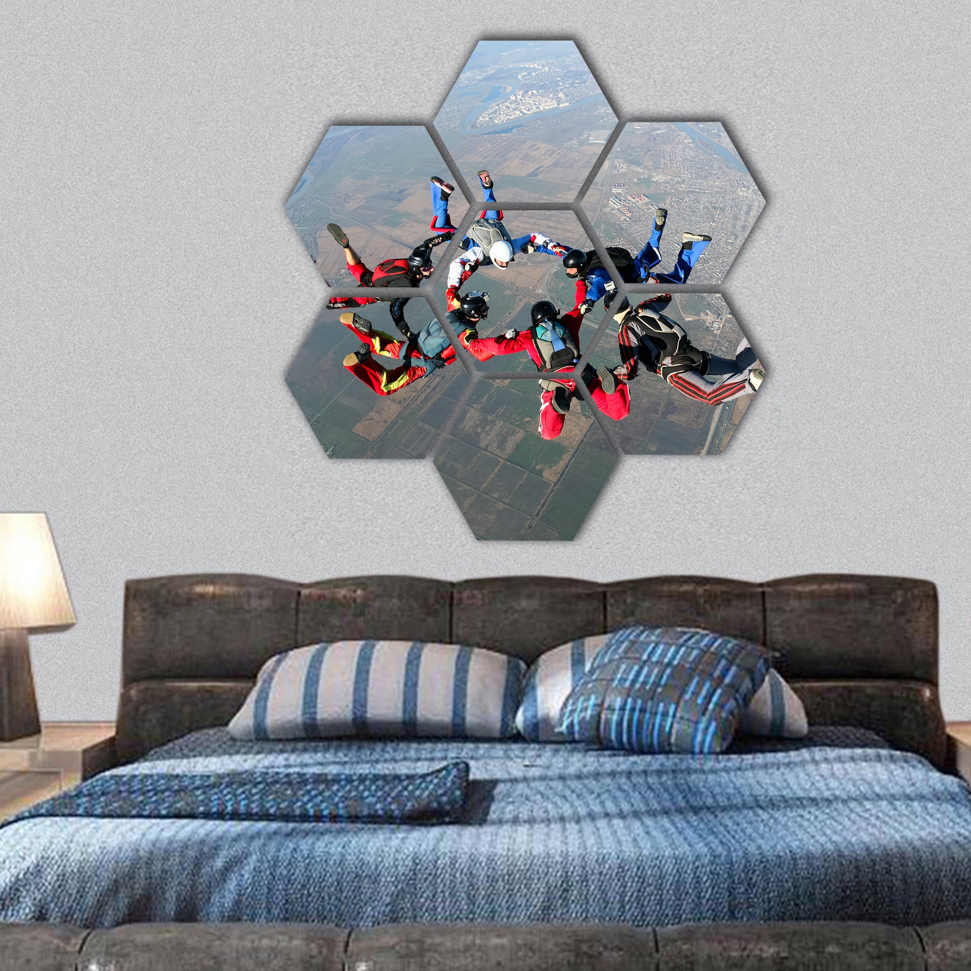 Skydiving photo hexagonal canvas wall art