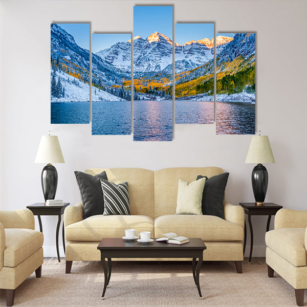 Maroon bells at sunrise, Apen, CO Multi panel canvas wall art