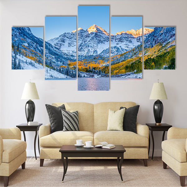 Maroon bells at sunrise, Apen, CO Multi panel canvas wall art