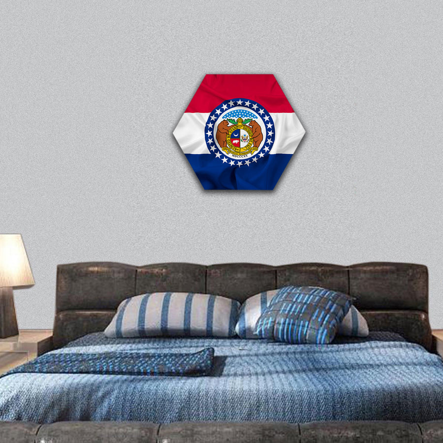 Waving Missouri State Flag hexagonal canvas wall art