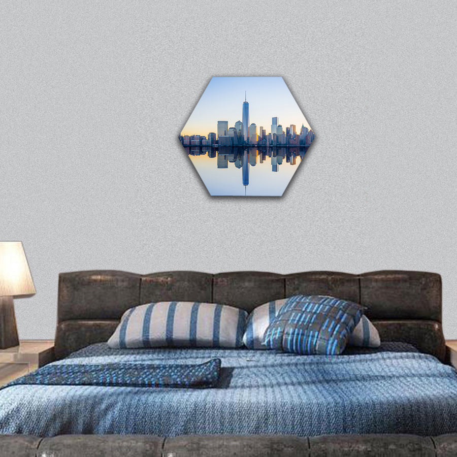 Manhattan Skyline with the One World Trade Center building hexagonal canvas wall art