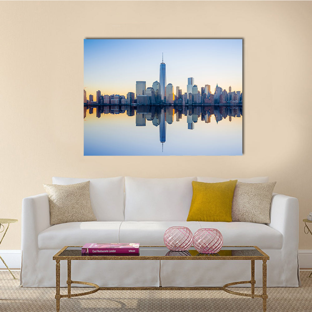 Manhattan Skyline With The One World Trade Center Building At Twilight, New York City Multi Panel Canvas Wall Art